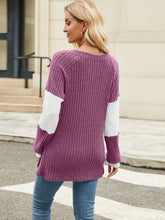 Contrast V-Neck Long Sleeve T-Shirt OutfitFlow